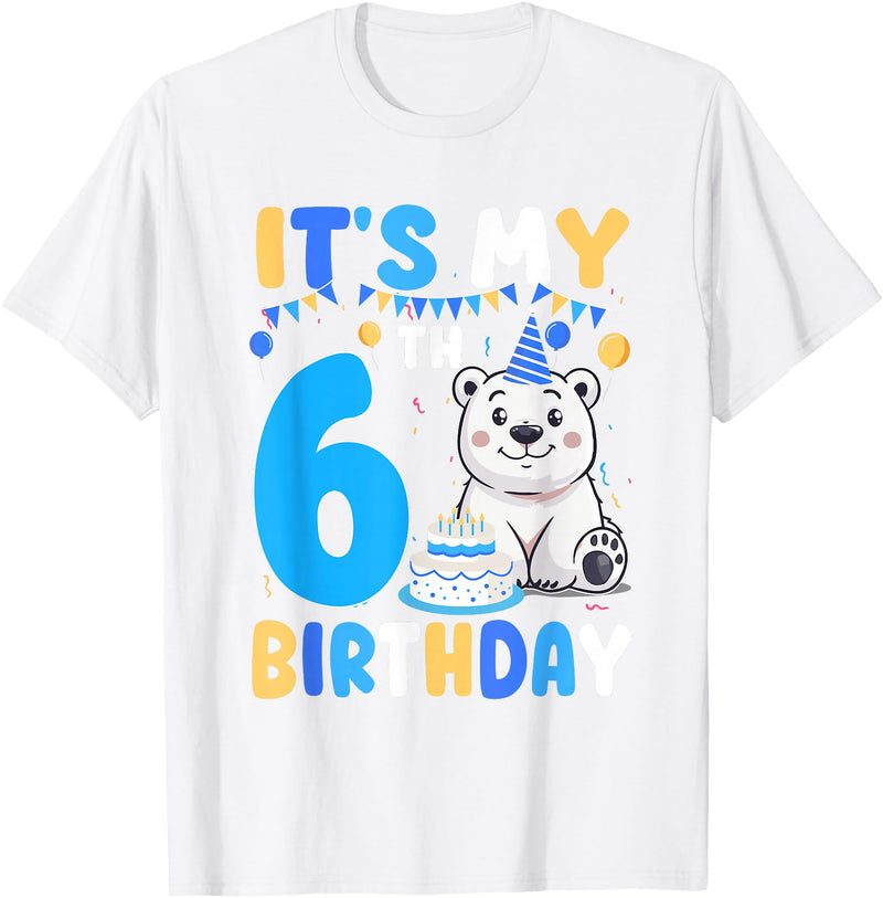 6th Birthday Polar Bear Lover Gift It's My 6th Birthday Polar Bear Themed Party 6 Year Old T-Shirt - White
