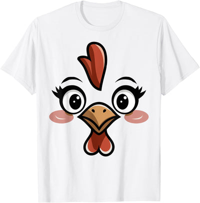 Novelty Last Minute Easy Halloween Party Stuff Halloween Chicken Face T-Shirt Women Kids Blue, White Size Small Classic Fit Round Collar Short Sleeve Cotton 60%, Polyester 40%