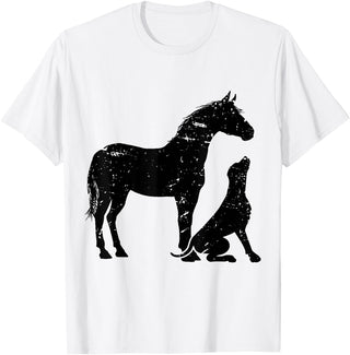 Horse And Dog Companions Forever Horse and Dog Silhouette Love Harmony T-Shirt - White