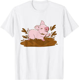 Pigs Mud Pig Playing in the Mud T-Shirt - White