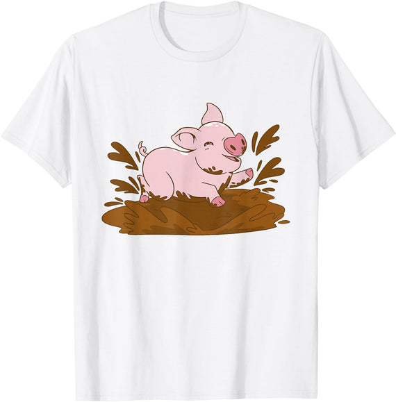 Pigs Mud Pig Playing in the Mud T-Shirt - White