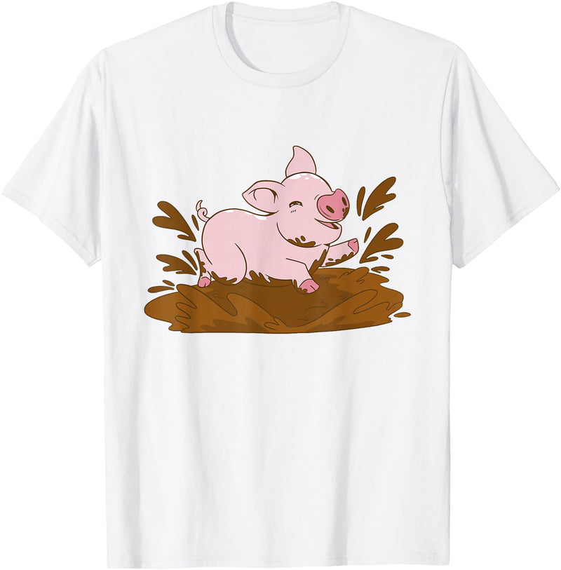 Pigs Mud Pig Playing in the Mud T-Shirt - White