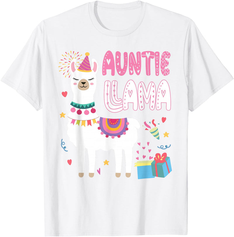 Family Matching Llama Birthday Party Supplies Auntie Llama Aunt Of The Birthday Llama Birthday T-Shirt - White