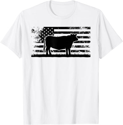 Cattle Lover Usa American Flag America Cow Red Angus Rancher T-Shirt