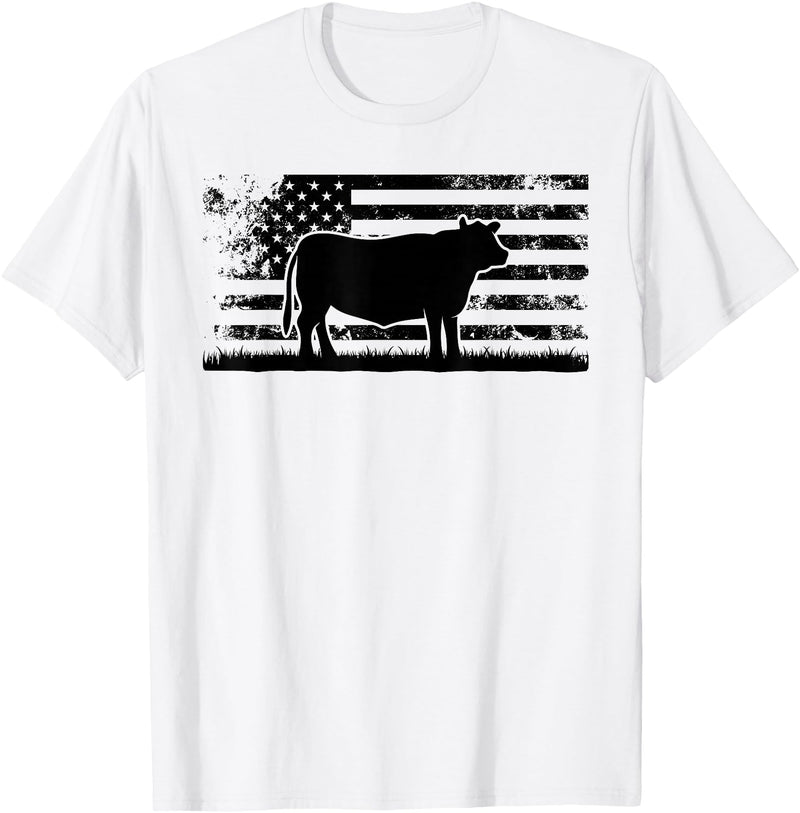 Funny Red Angus Rancher Gift for Cattle Lover USA American Flag - America Cow Red Angus Rancher T-Shirt - White