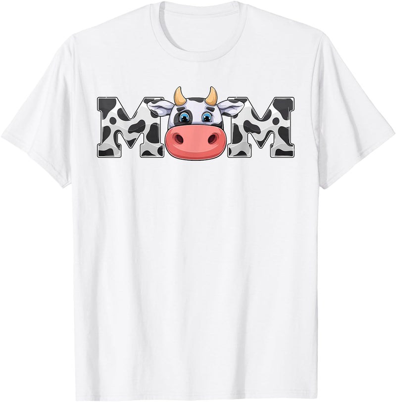 ETHRLO cow im one birthday decorations Shirts Mom Cow Print Cowboy Animal Pattern Farmer Cow Mother Mom T-Shirt - White