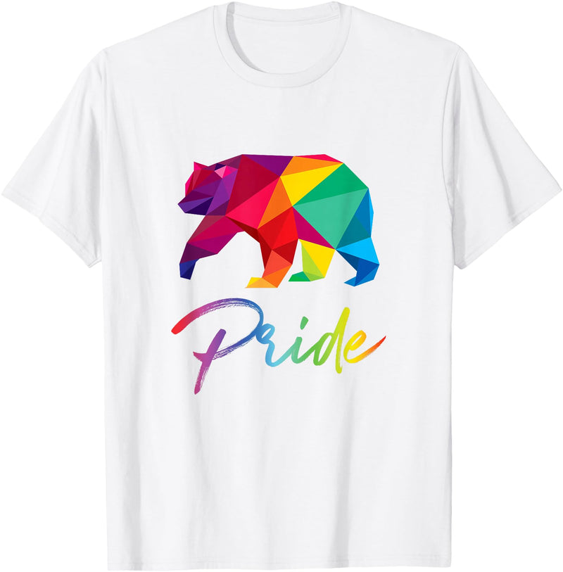 RhynoWear Pride Gay Bear Pride Shirt Bears LGBT Rainbow Flag Grizzly Gift T-Shirt - White