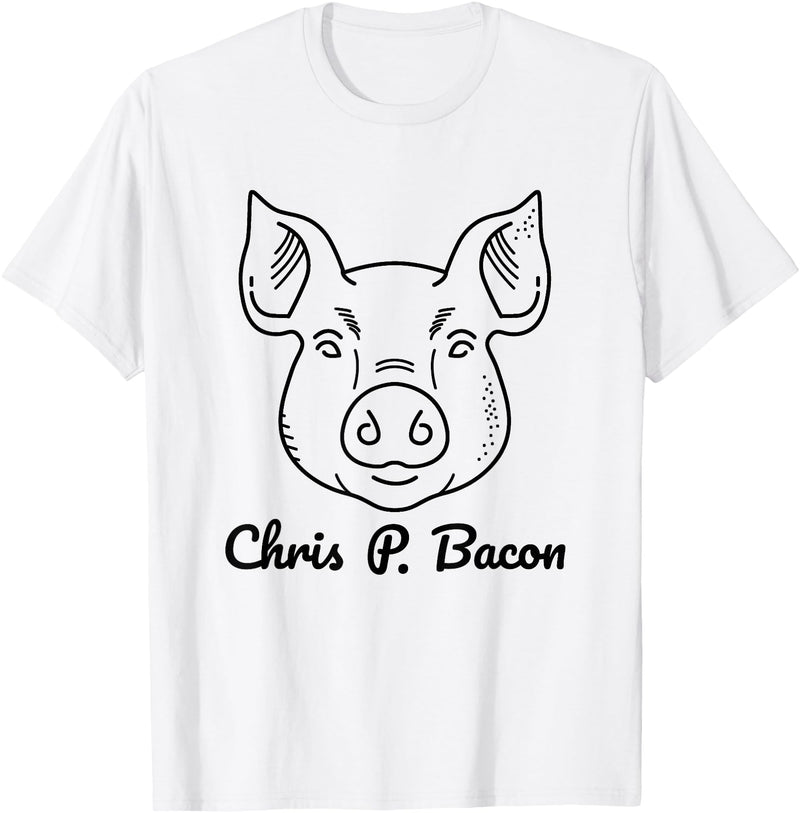Funny Pet Pigs Tasty Bacon Butcher Breakfast Jokes Funny Pig Names Chris P. Bacon Crispy Bacon Lover Farm Pets T-Shirt - White