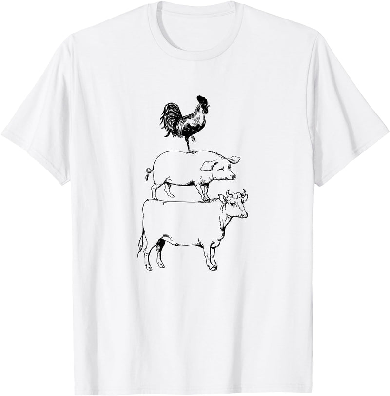 Tee Farm Stacked Farm Animals Cow Pig Rooster Meat Lover Farm Lover T-Shirt - White