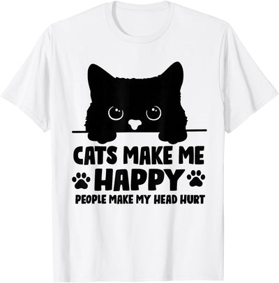 Cat Lover Gift Ideas Cats Make Me Happy Humans Make My Head Hurt Black Cat Lover T-Shirt