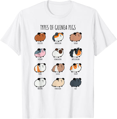 Cute Types of Guinea Pigs Abyssinian Silkie and Texel T-Shirt