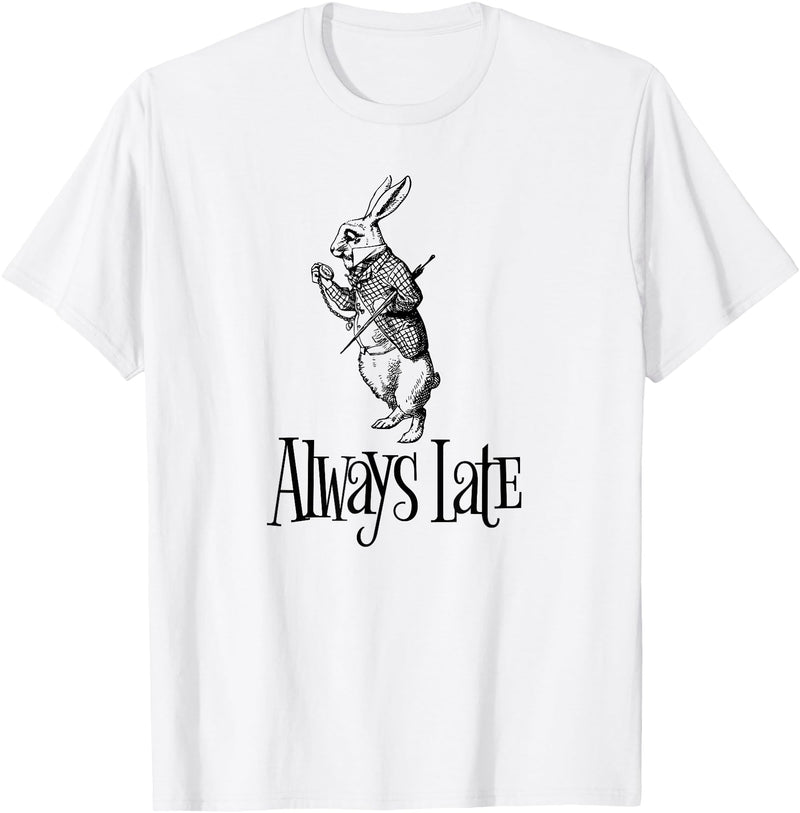 Always Late - White Rabbit Alice Wonderland T-Shirt in White