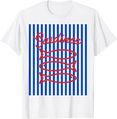 Fisherman aesthetic white blue stripes with sardine fish T-Shirt