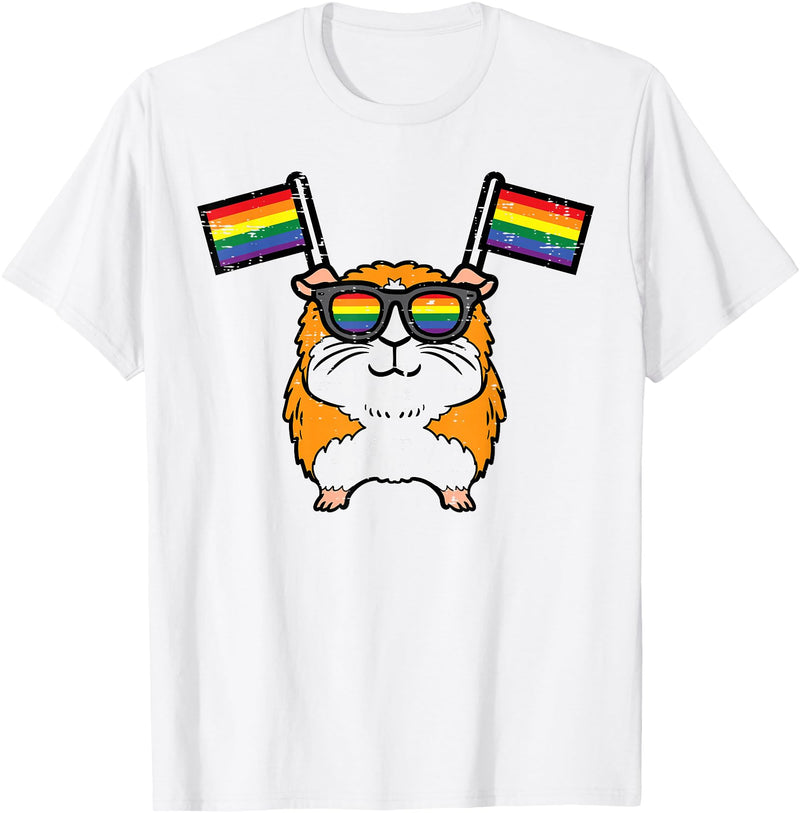 Gay Pride Shirts LGBTQ Ally LGBT Men Women Gift Gay Guinea Pig Rainbow Flag LGBT Pride Month Men Women Kids T-Shirt - White