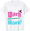 Halloween Gender Reveal Apparel Witch Or Wizard Gender Reveal Baby Shower Party Celebration T-Shirt - White