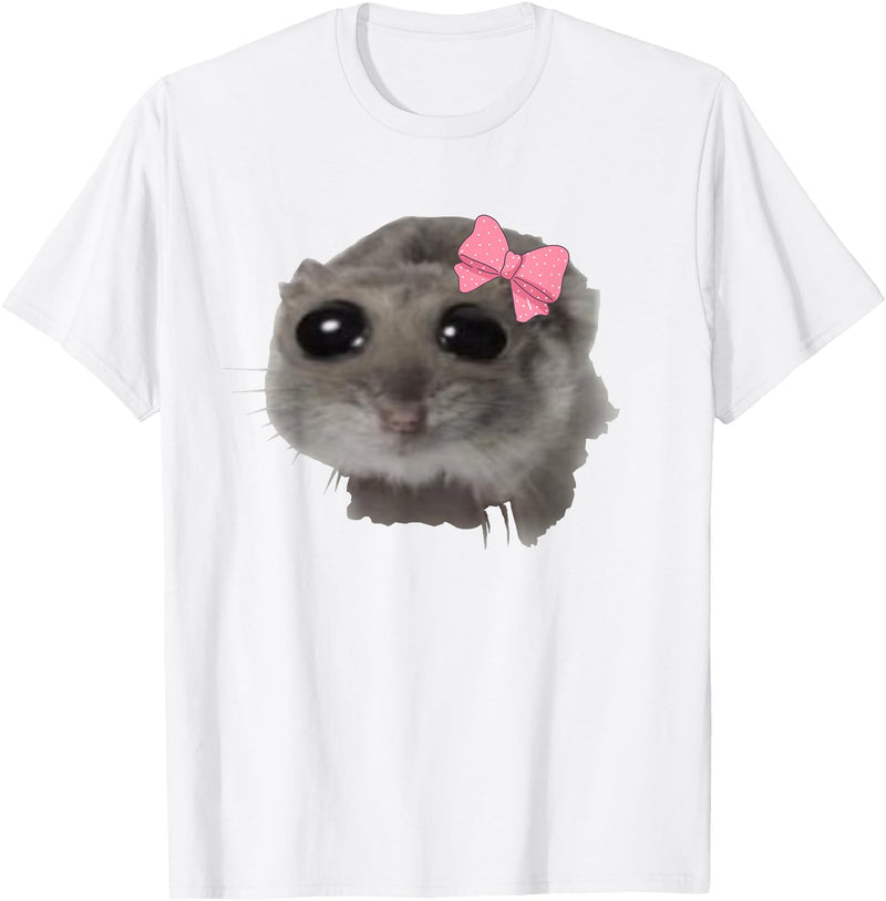 Coquette Sad Hamster Meme Crying T-Shirt - White