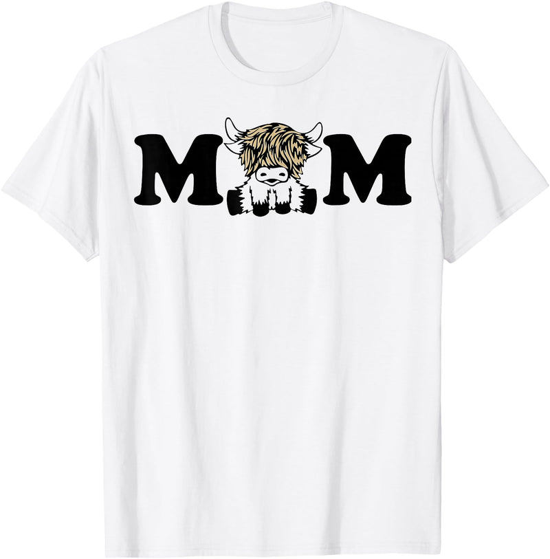Highland Cattle Corner Messy Bun Life Hair Glasses highland cow mom T-Shirt - White