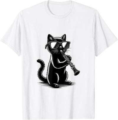 Cat Playing Clarinet Funny Clarinet Cat Wearing Sunglasses Playing Clarinet T-Shirt for Men Women Kids