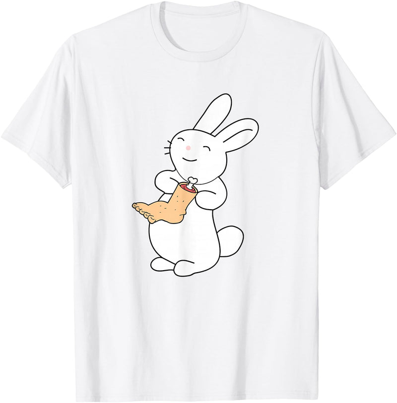 Lucky White Rabbit Human Foot T-Shirt in White