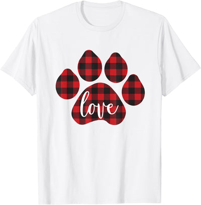 Buffalo Plaid Dog Paw Print Love T-Shirt