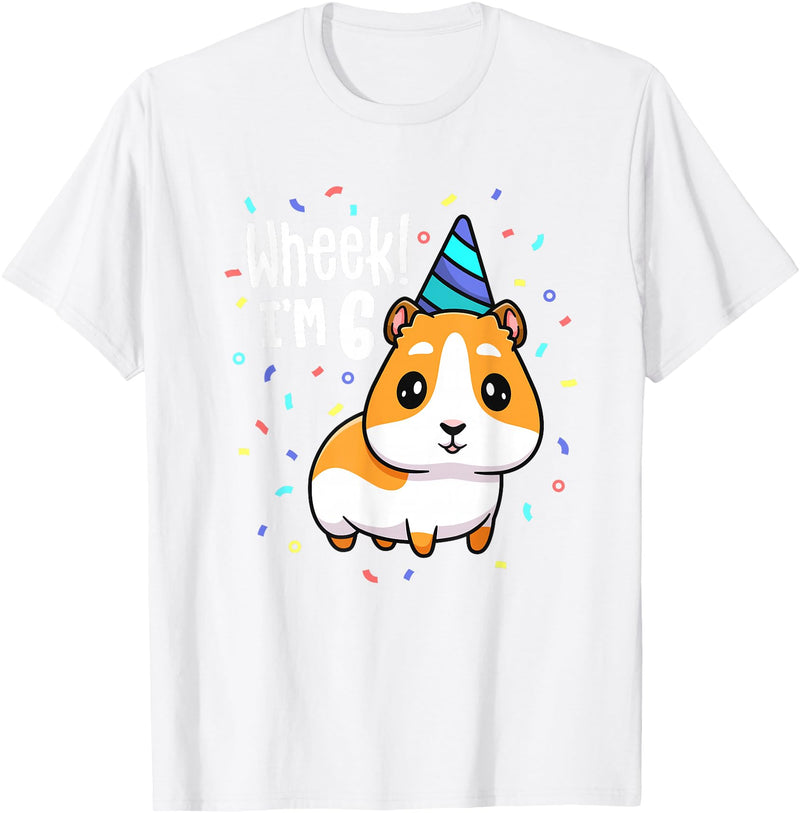 Guinea Pig Birthday by Joy Haus Guinea Pig Birthday Party Wheek Kids 6 Year Old 6th Outfit T-Shirt - White
