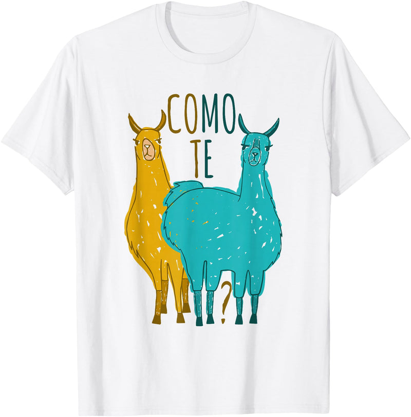 Funny Llama T-Shirt Como Te Llamas Funny Spanish Joke Llama Shirt Tee T-Shirt - White