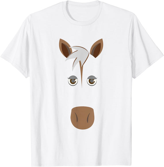 Pferdegesicht Bauernhof Tier Funny Horse Face T-Shirt, Halloween Face Costume T-Shirt - White