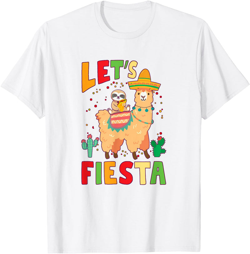 Funny Sloth And Llama Let's Fiesta Cinco De Mayo Sloth And Llama Let's Fiesta Cinco De Mayo Mexican Party T-Shirt - White