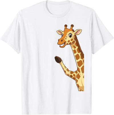 Waving Giraffe Peeking Funny Safari Zoo Animal T-Shirt