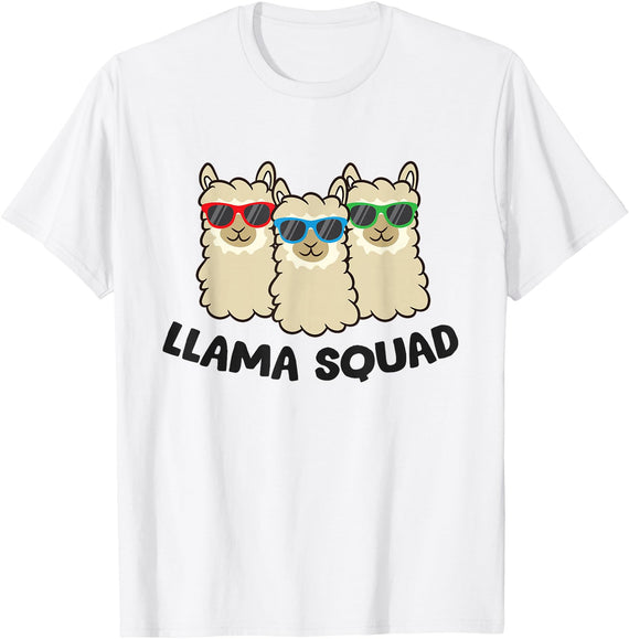 Llama Gifts For Llama Lovers Llama Squad Team Llama Matching Sunglasses LLamas T-Shirt - White