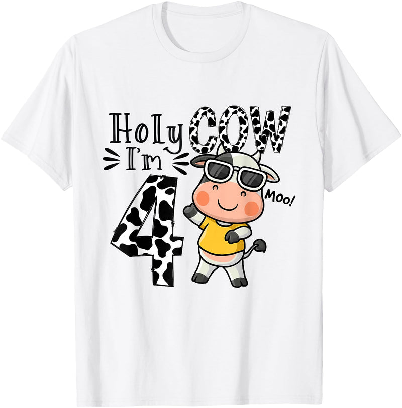 Holy Cow I'm 4 Birthday Boy Tee Gifts Cute 4th Cow Farm Animals Bday Holy Cow I'm 4 Birthday Boy T-Shirt - White
