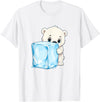 Cute Polar Bear Ice Cube Arctic Kawaii Adorable Baby Polar Bear Hugging Big Ice Cube T-Shirt - White