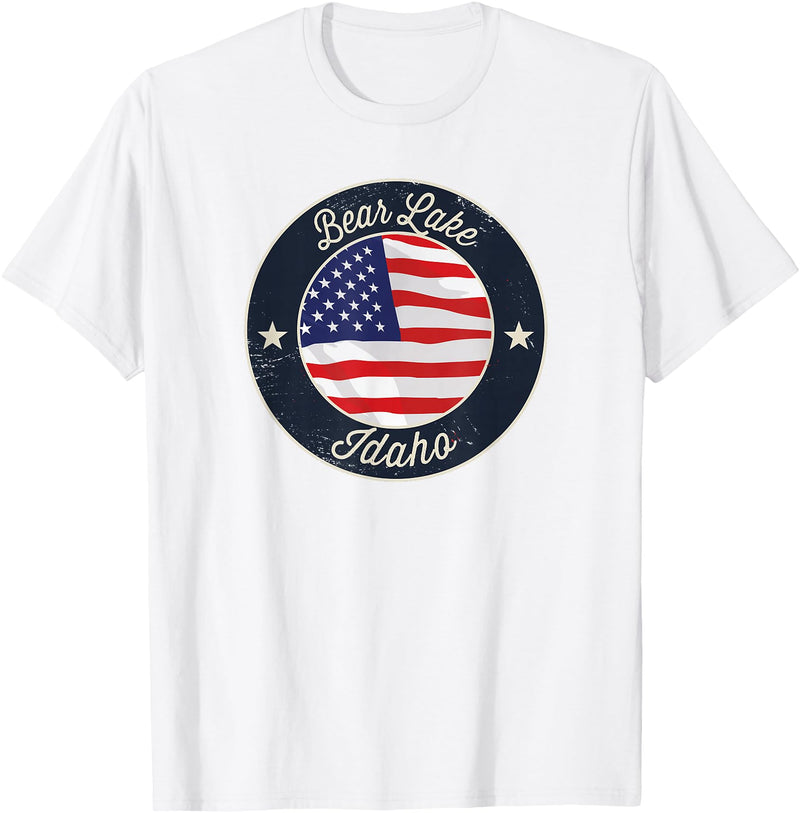 Bear Lake Souvenir Cabin Bear Lake - Patriotic Idaho Souvenir T-Shirt - White