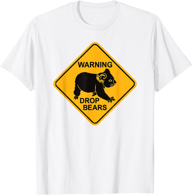Australia Retro Koala Co. Koala Bear Warning Sign - Drop Bears Funny Koalas Australia T-Shirt - White