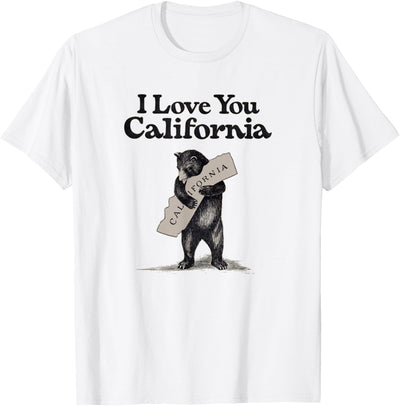 I Love You California T-Shirt, Men's White Cotton 50% Polyester 50% Casual Short Sleeve Crew Neck Small