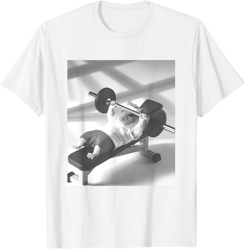 Hamster Gym Weight Lifting Meme T-Shirt - White