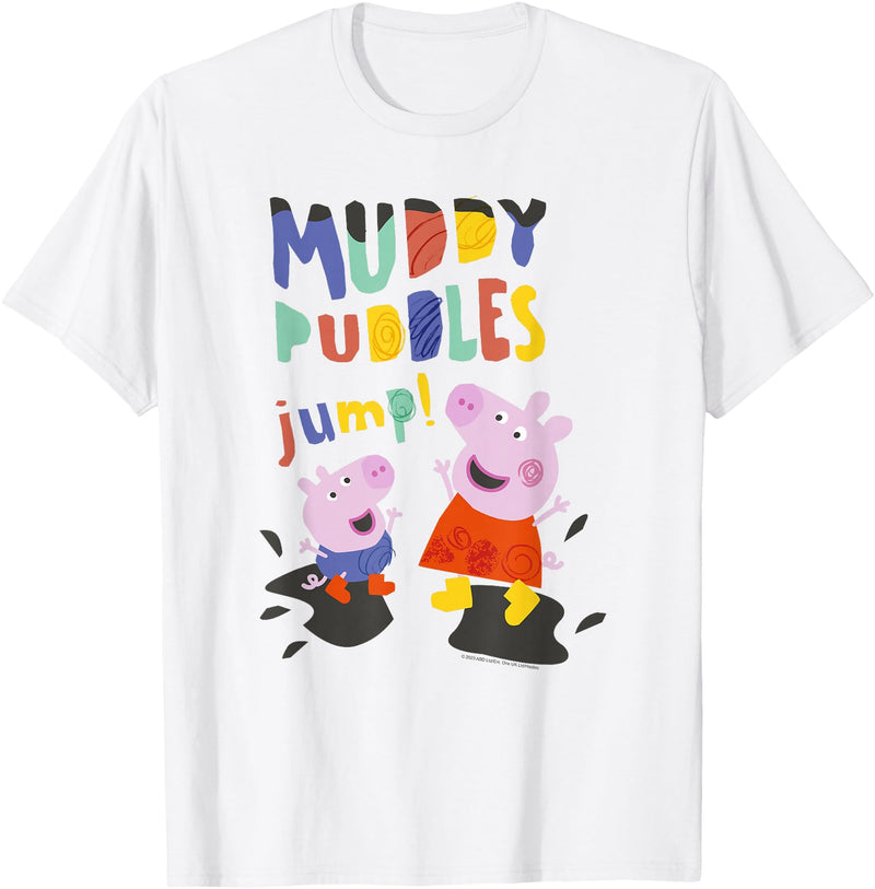 Peppa Pig Muddy Puddles Jump! Peppa & George Having Fun T-Shirt - White