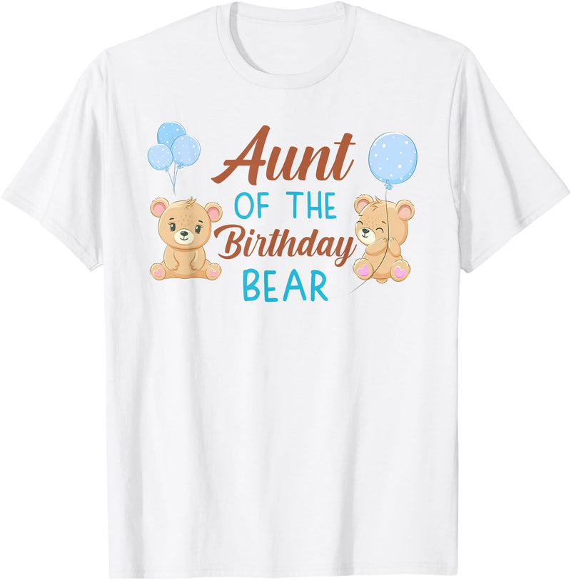 Family Birthday Bear Gifts Aunt of The Birthday Boy Bear 1st Birthday Party Boy T-Shirt - White
