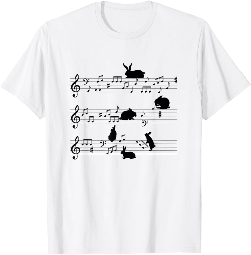 Cute Bunny Rabbit Playing Music Notes Musician T-Shirt in White