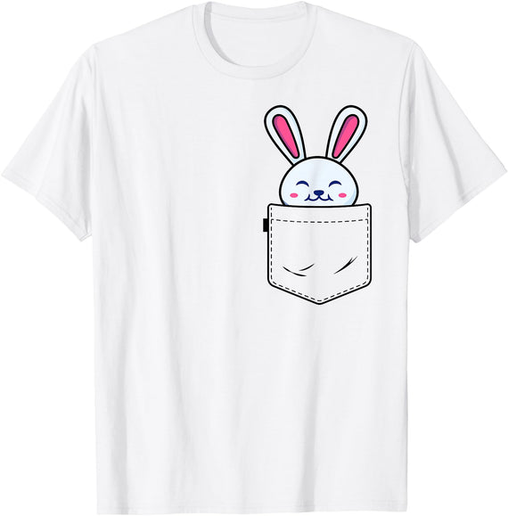 Bunny in Pocket Rabbit Lover Gifts for Women Men Kids T-Shirt (White) in White