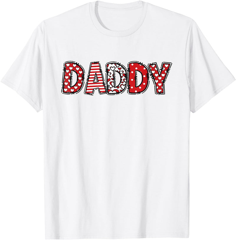 Retro Christmas Valentine Matching Family Tees Hearts Buffalo Plaid Dad Daddy Valentines Day T-Shirt - White