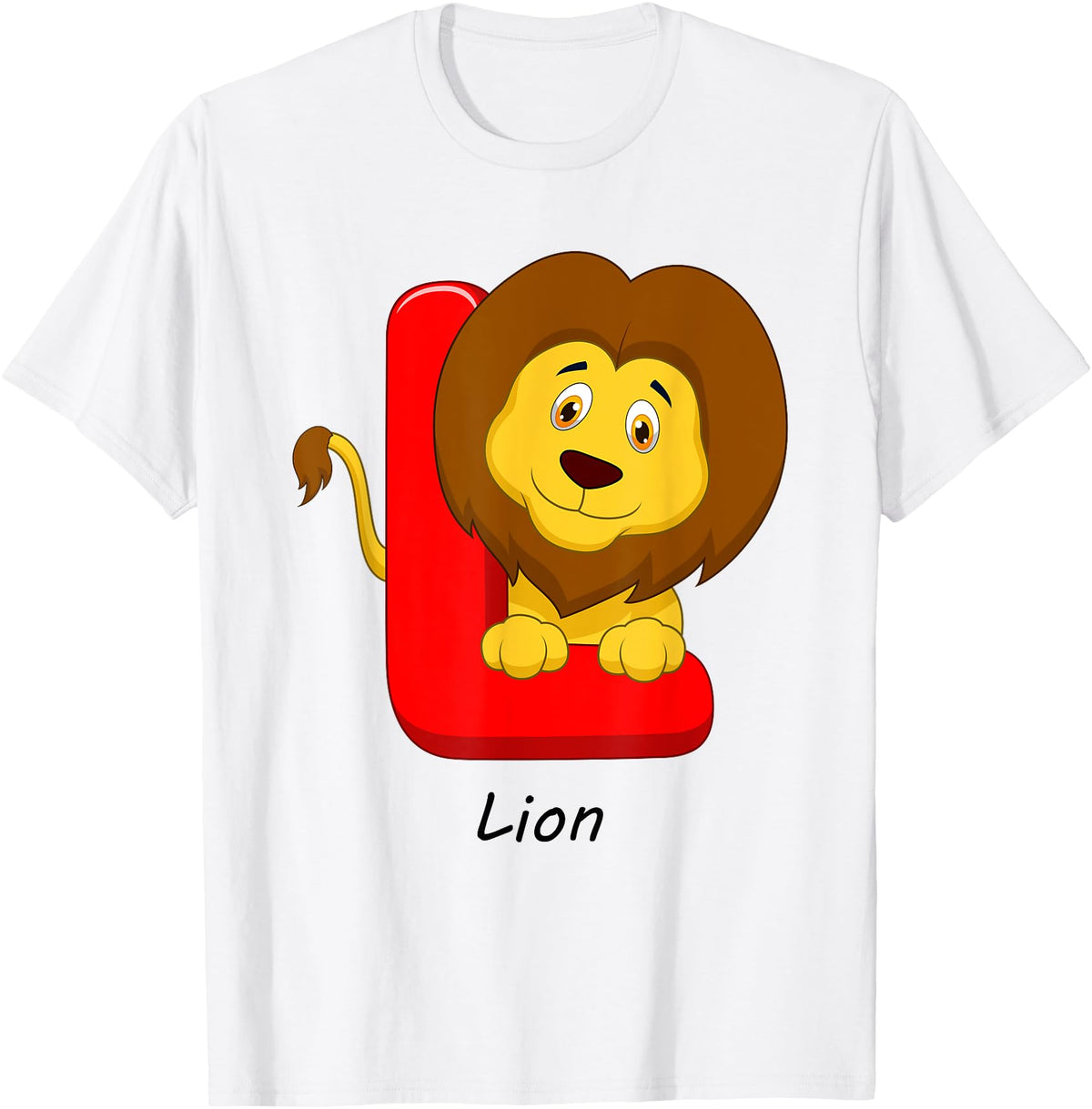 Cute Colorful Zoo Cartoon Animal ABC Children's Letters Motif L Like Lion T-Shirt - White