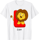 Cute Colorful Zoo Cartoon Animal ABC Children's Letters Motif L Like Lion T-Shirt - White
