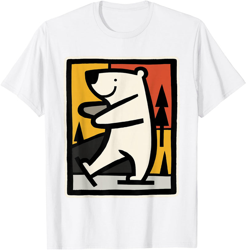 Utschki Bratschki Ice Bear Ice Skating Cartoon Graphic T-Shirt - White