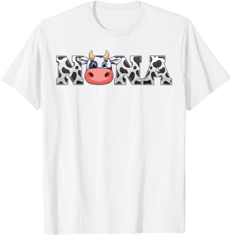 ETHRLO cow im one birthday decorations Shirts Nana Cow Print Cowboy Animal Pattern Farmer Cow Nana T-Shirt - White