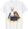 Funny Llama Shirts Sloth And Llama Gamer - Zookeeper Zoo Animal Lovers T-Shirt - White