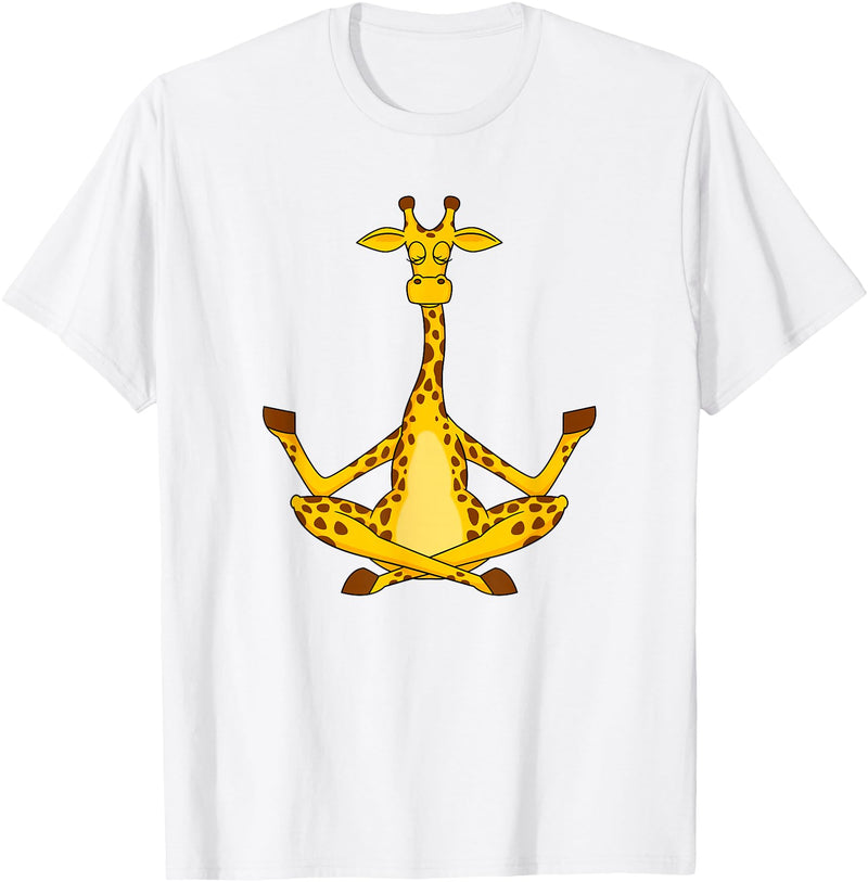 Funny Yoga Lover and Peace Wear Meditation Giraffe Cartoon Animals Yoga & Fitness Lover T-Shirt - White