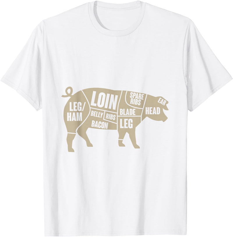 Piglet Farm Teez Pig Anatomy T-Shirt Pork Meat Cuts Tee T-Shirt - White
