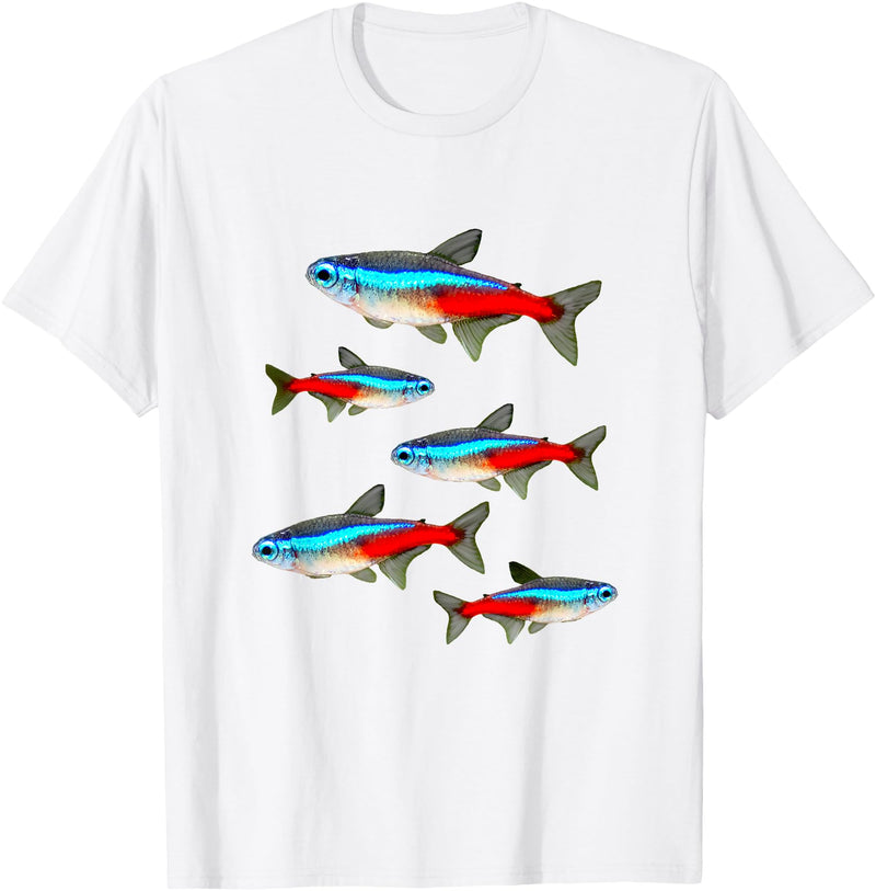 Neon Tetras Aquarium Tees Neon Tetras Aquarium Schooling Fish Tank Lovers T-Shirt - White