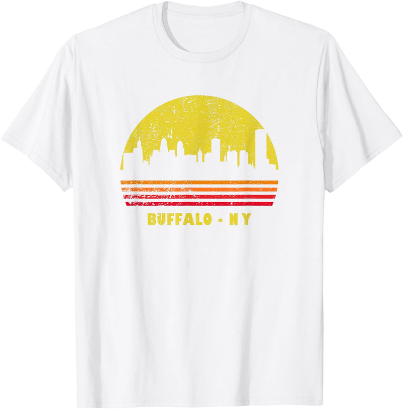 Wowsome! Vintage Retro Sunset Buffalo NY Skyline T-Shirt - White